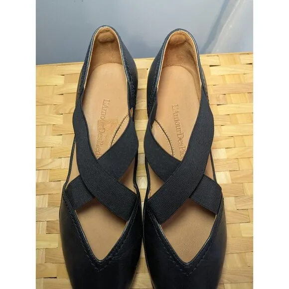 L'Amour Des Pieds Black Leather Mary Jane Shoe Wedge Women 9.5 Comfort Slip On