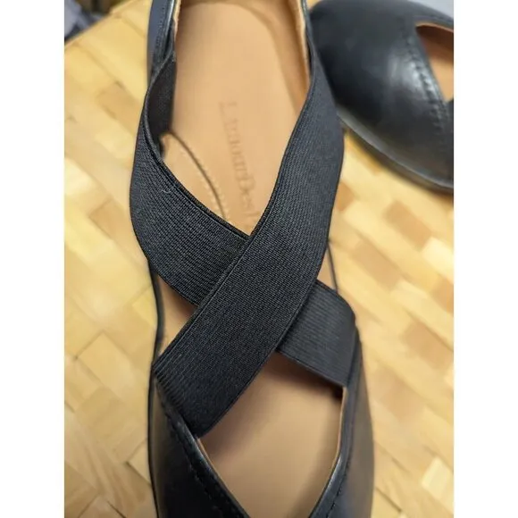 L'Amour Des Pieds Black Leather Mary Jane Shoe Wedge Women 9.5 Comfort Slip On