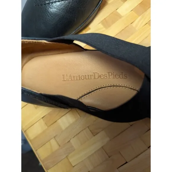L'Amour Des Pieds Black Leather Mary Jane Shoe Wedge Women 9.5 Comfort Slip On