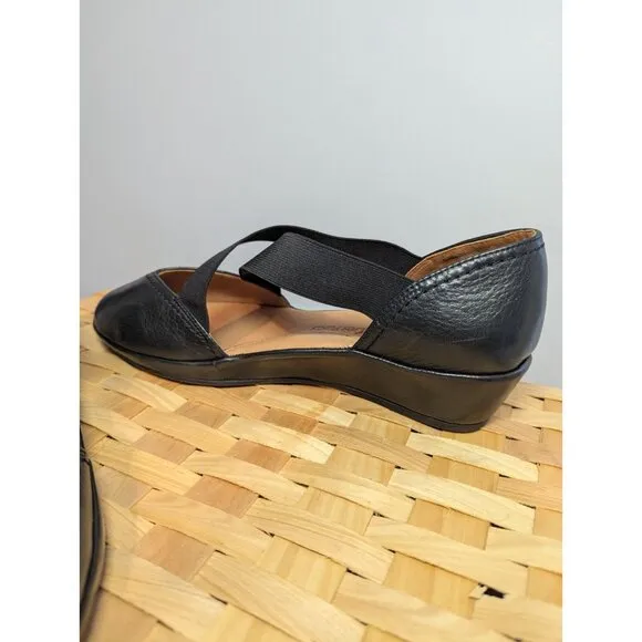 L'Amour Des Pieds Black Leather Mary Jane Shoe Wedge Women 9.5 Comfort Slip On