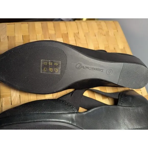 L'Amour Des Pieds Black Leather Mary Jane Shoe Wedge Women 9.5 Comfort Slip On