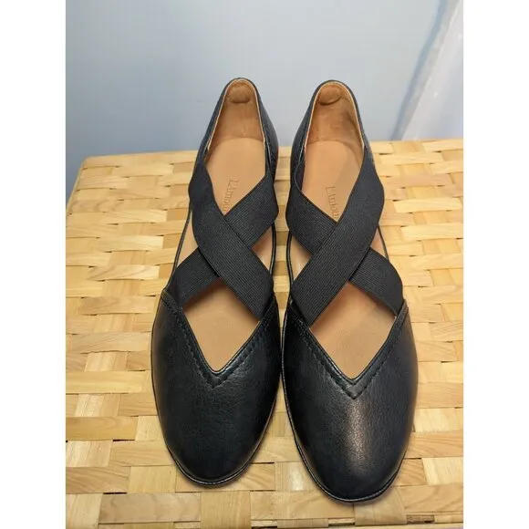 L'Amour Des Pieds Black Leather Mary Jane Shoe Wedge Women 9.5 Comfort Slip On