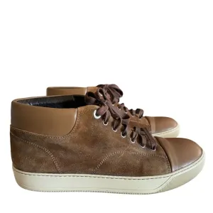 LANVIN Mid-Top Matte Cap Toe Sneakers Sz 8 Brown Suede &amp; Leather