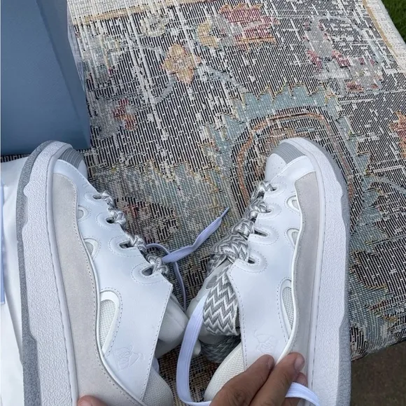 Lanvin White and Gray High-Top Sneakers