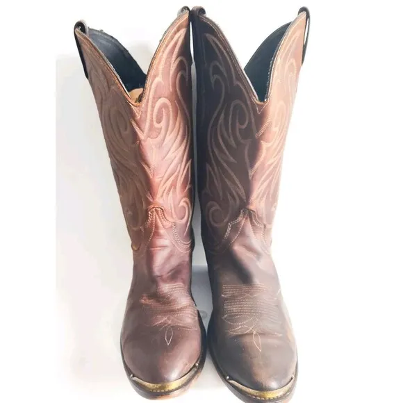 Laredo Cowboy Western Boots Men’s 9.5 D Brown Leather Embroidered Toe Tips #5614