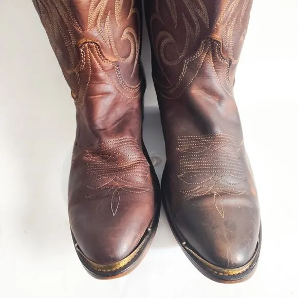Laredo Cowboy Western Boots Men’s 9.5 D Brown Leather Embroidered Toe Tips #5614