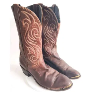 Laredo Cowboy Western Boots Men’s 9.5 D Brown Leather Embroidered Toe Tips #5614