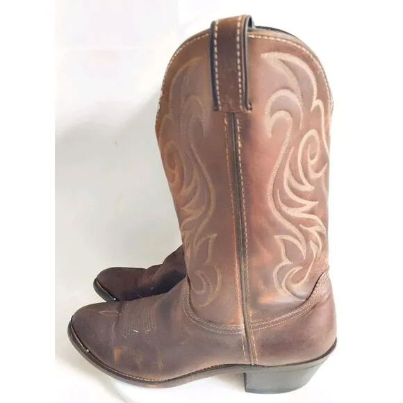 Laredo Cowboy Western Boots Men’s 9.5 D Brown Leather Embroidered Toe Tips #5614