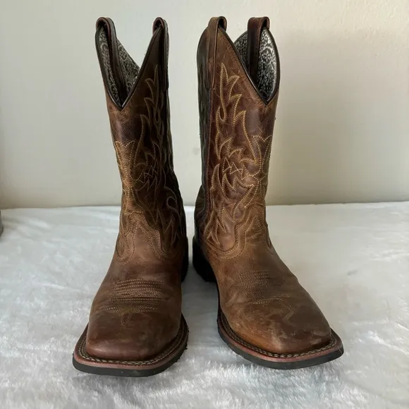 Laredo Embroidered Square Toe Boots, Brown size 7.5 M