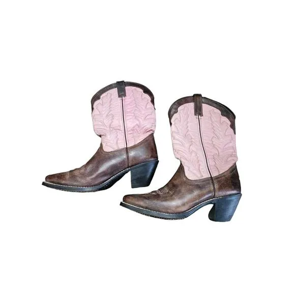 Laredo Western Cowboy Boots Size 10 M Brown Pink Square Toe