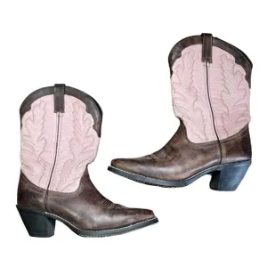 Laredo Western Cowboy Boots Size 10 M Brown Pink Square Toe