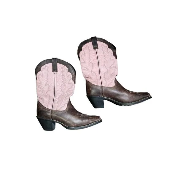 Laredo Western Cowboy Boots Size 10 M Brown Pink Square Toe