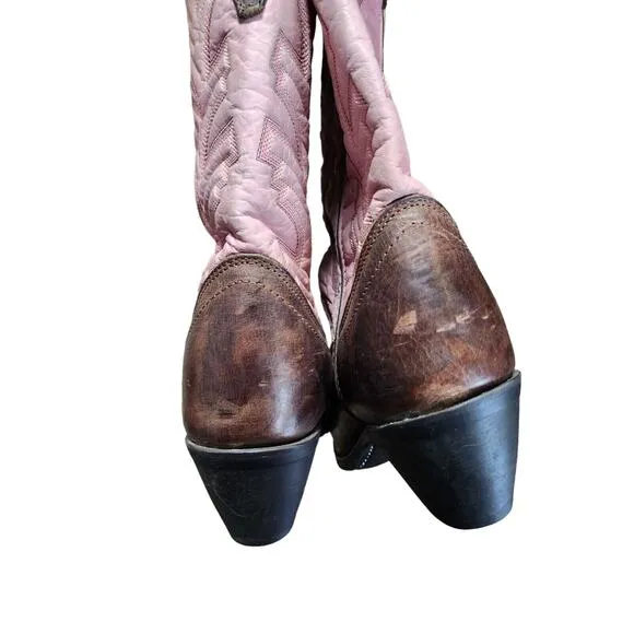 Laredo Western Cowboy Boots Size 10 M Brown Pink Square Toe