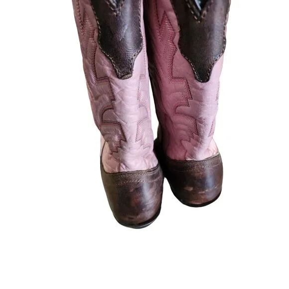 Laredo Western Cowboy Boots Size 10 M Brown Pink Square Toe