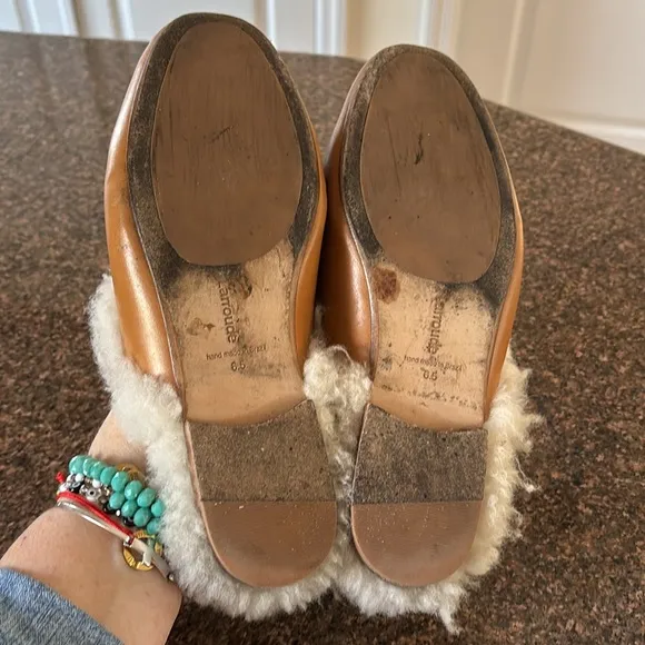 LARROUDE LADIES BROWN BROLD TONE BITS FLEECE LINING SLIP ON MULE SHOES-6.5