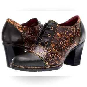 L’Artiste Spring Step ‘Octavius’ Sexy Tooled Leather Oxford Embossed Heels Sz 39
