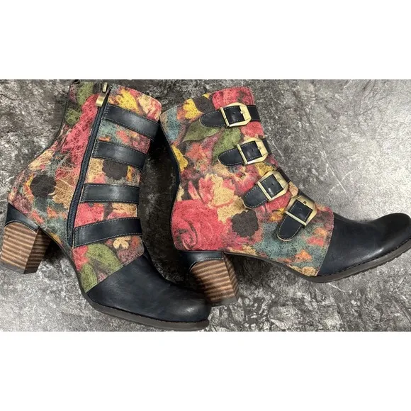 L'artiste Womens Soft Leather Victorian Style Round Toe Boots Buckles Zip 42/11