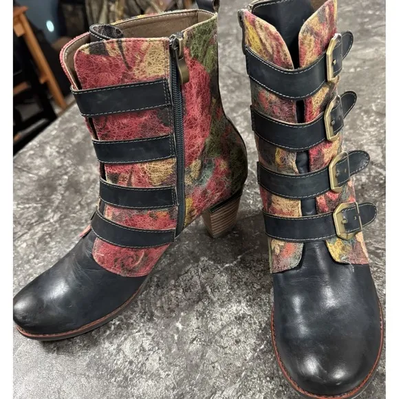 L'artiste Womens Soft Leather Victorian Style Round Toe Boots Buckles Zip 42/11