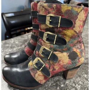 L'artiste Womens Soft Leather Victorian Style Round Toe Boots Buckles Zip 42/11
