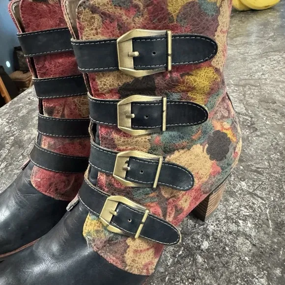 L'artiste Womens Soft Leather Victorian Style Round Toe Boots Buckles Zip 42/11
