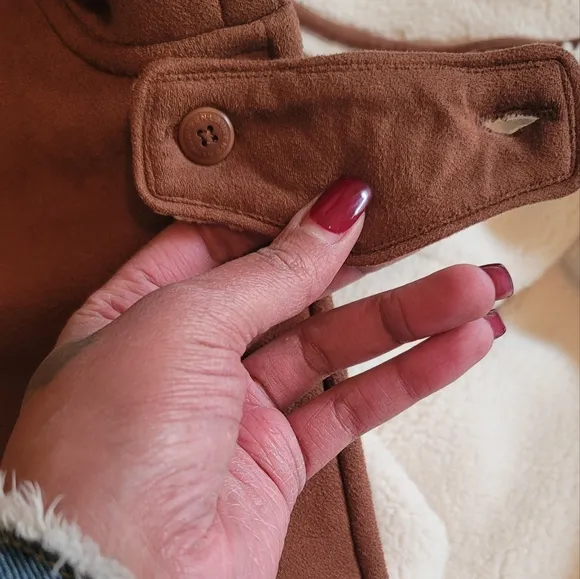 Lauren Ralph Lauren Dry Goods Brown Cream Off White Fleece Hooded Jacket Coat