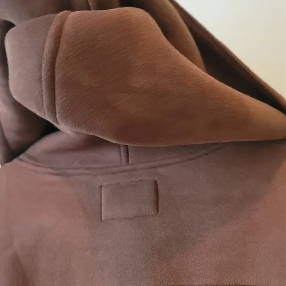 Lauren Ralph Lauren Dry Goods Brown Cream Off White Fleece Hooded Jacket Coat