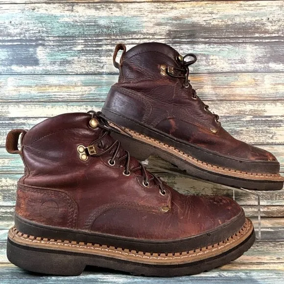 Lehigh Steel Toe Safety Boots Mens 9.5 Brown Leather Construction Worn In Combat