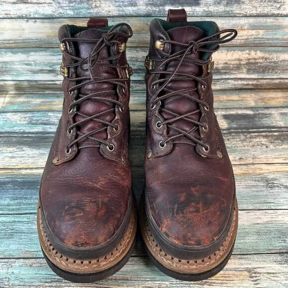 Lehigh Steel Toe Safety Boots Mens 9.5 Brown Leather Construction Worn In Combat