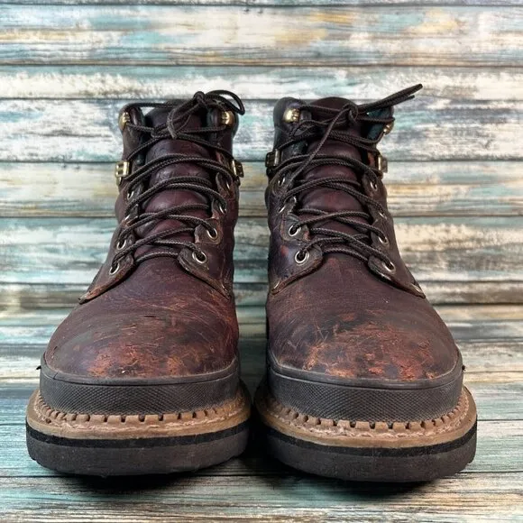 Lehigh Steel Toe Safety Boots Mens 9.5 Brown Leather Construction Worn In Combat