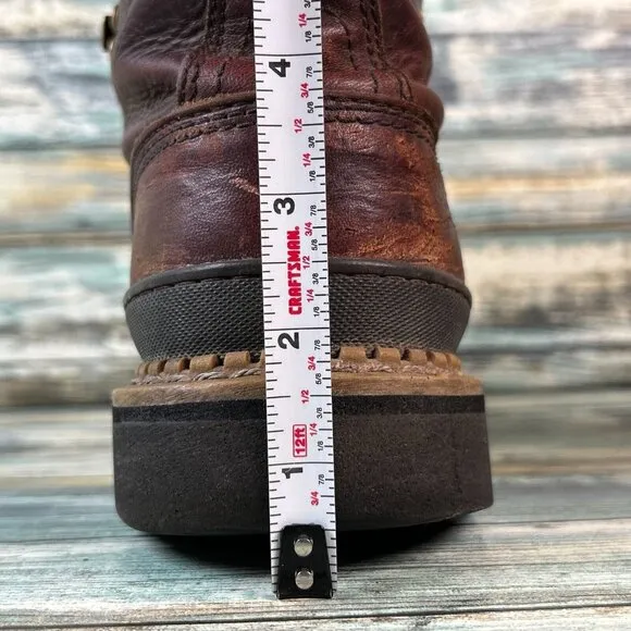 Lehigh Steel Toe Safety Boots Mens 9.5 Brown Leather Construction Worn In Combat