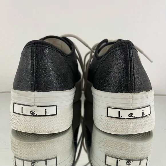 L.E.I. Vintage Y2K Black White Shimmer Glitter Low Top Chunky Platform Sneakers