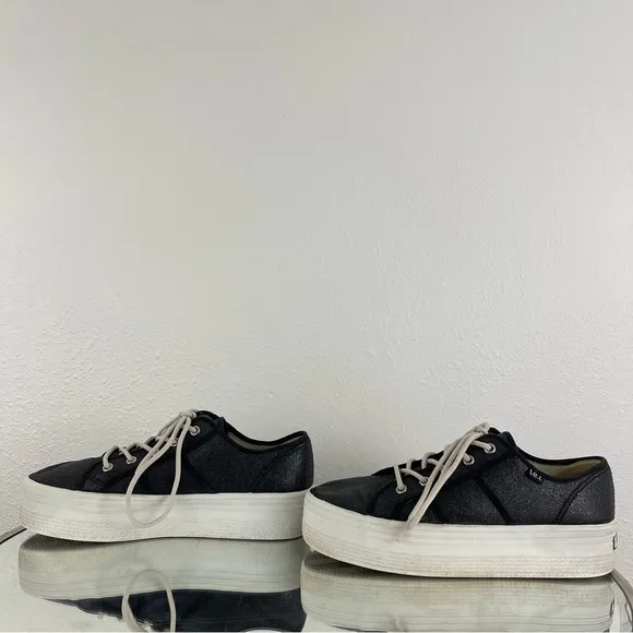 L.E.I. Vintage Y2K Black White Shimmer Glitter Low Top Chunky Platform Sneakers