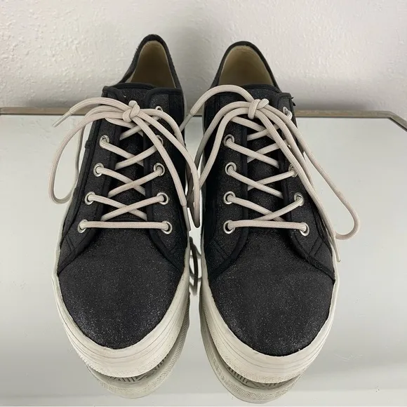 L.E.I. Vintage Y2K Black White Shimmer Glitter Low Top Chunky Platform Sneakers