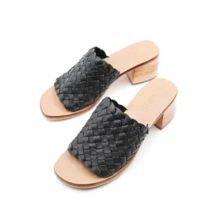 LIBERTE Santorini Leather Woven Block Heel Sandals in Cream US 6