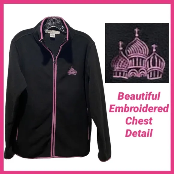 Lightweight All Season Zip Up Fleece Jacket Black Pink Cruisewear Size Medium
