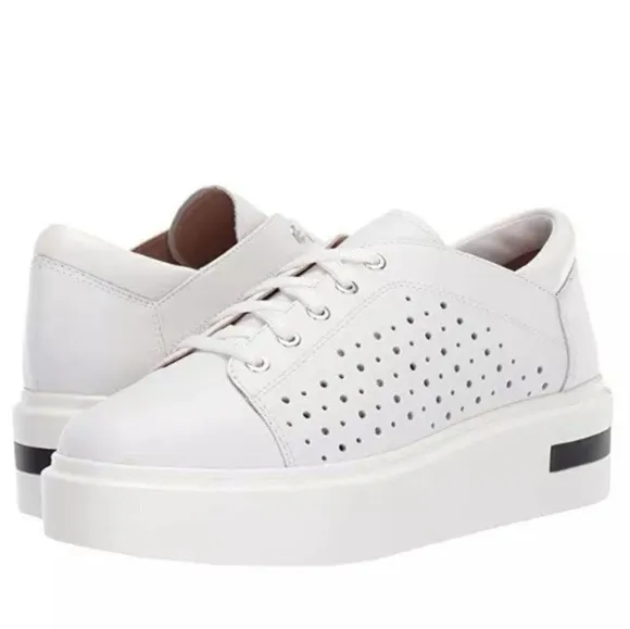 Linea Paolo Kendra Perforated white Leather Lace-Up Platform chunky Sneakers 9.5