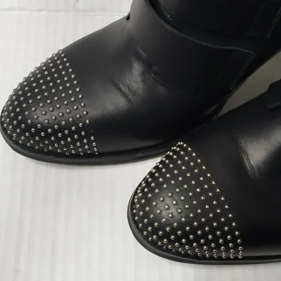 L'Intervalle Black Leather Strap Studded Heeled Boots sz 40