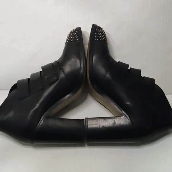 L'Intervalle Black Leather Strap Studded Heeled Boots sz 40
