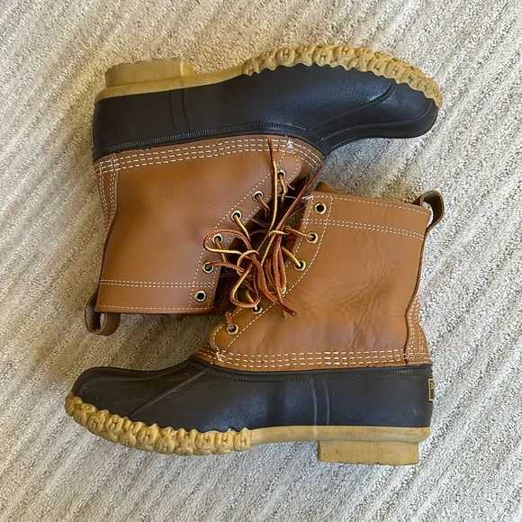 LL BEAN Bean Boots Women's Waterproof Duck 175064 USA Brown 8&quot; Leather Size 9