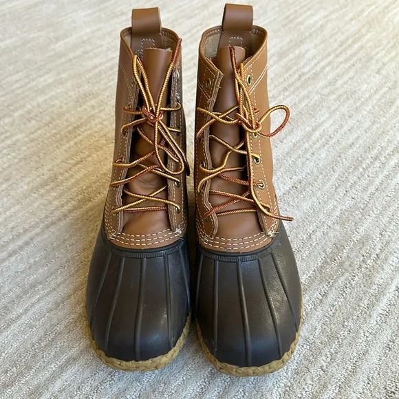 LL BEAN Bean Boots Women's Waterproof Duck 175064 USA Brown 8&quot; Leather Size 9