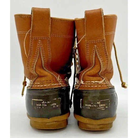 LL BEAN Boot Women's Waterproof Duck Size: 7LM, 175064 USA Brown 8&quot; Leather USA