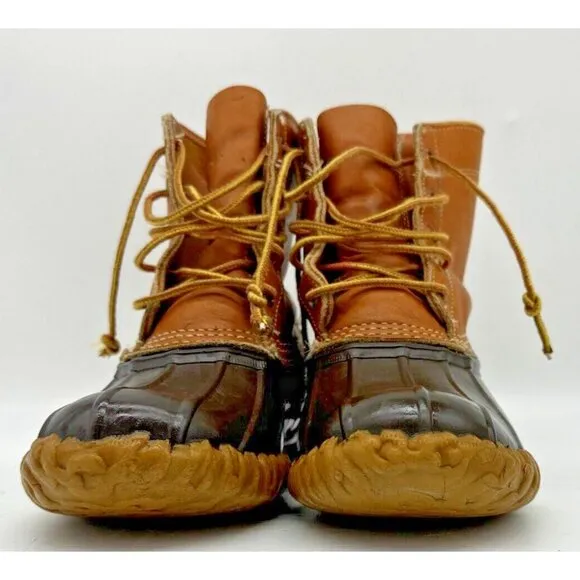 LL BEAN Boot Women's Waterproof Duck Size: 7LM, 175064 USA Brown 8&quot; Leather USA