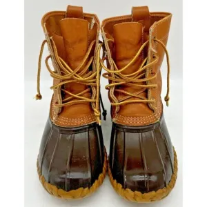 LL BEAN Boot Women's Waterproof Duck Size: 7LM, 175064 USA Brown 8&quot; Leather USA