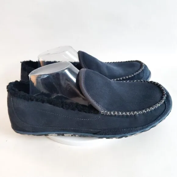 L.L. Bean ID301052 Blue Suede Mountain Slipper Fleece Lined Slip On Mens 10 M