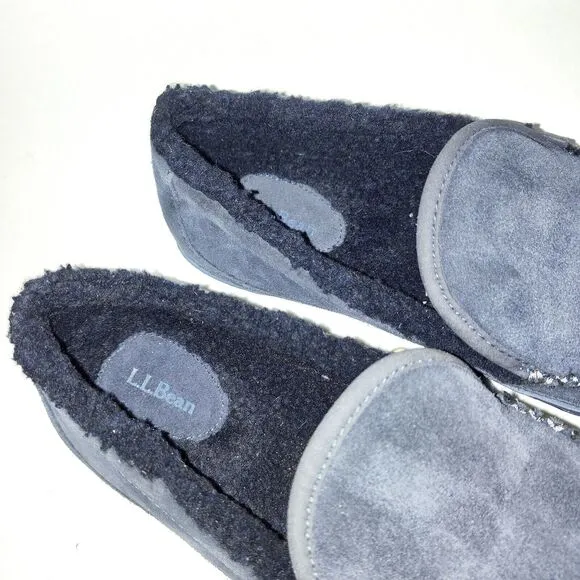 L.L. Bean ID301052 Blue Suede Mountain Slipper Fleece Lined Slip On Mens 10 M