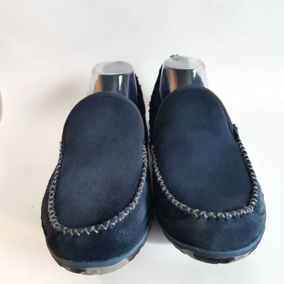 L.L. Bean ID301052 Blue Suede Mountain Slipper Fleece Lined Slip On Mens 10 M