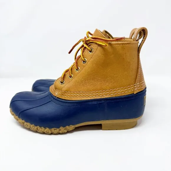 LL BeanNavy/Tan Bean Boots Women's Size 7 Lace Up Waterproof Duck Boot Style