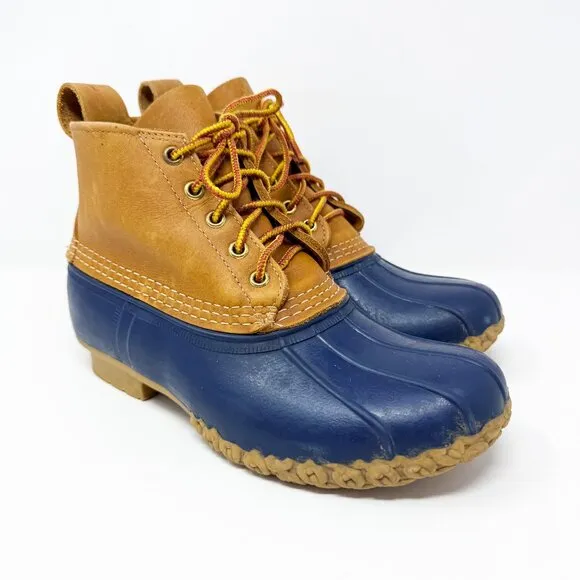 LL BeanNavy/Tan Bean Boots Women's Size 7 Lace Up Waterproof Duck Boot Style