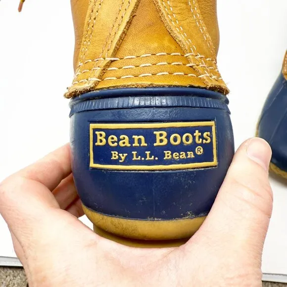 LL BeanNavy/Tan Bean Boots Women's Size 7 Lace Up Waterproof Duck Boot Style