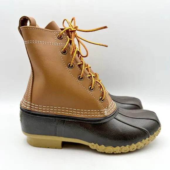 L.L.Bean Womens 8&quot; Bean Duck Boots US 7 M EU 38 Tan Black Waterproof NIB
